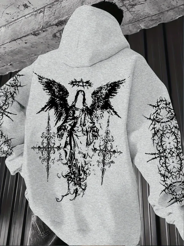 Gotik Tarzı Melek Baskı Hoodies Erkek Kadın Açık Sokak Rahat Spor Trendi Hip-Hop Çift Uzun kollu Sonbahar Kış Kazak