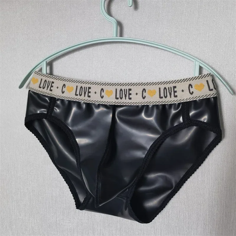 Men Latex Leather Underwear Sexy Underpants Seamless Briefs Low Waist Translucent Scrotum Bulge Panties for Gay Erotic Lingerie — image 7