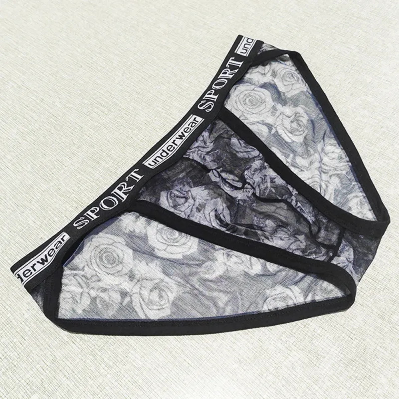 1pc Men Rose Printed Briefs High Fork Perspective Underwear Sexy Mesh Sheer Panties Breathable Comfortable Underpants — image 14