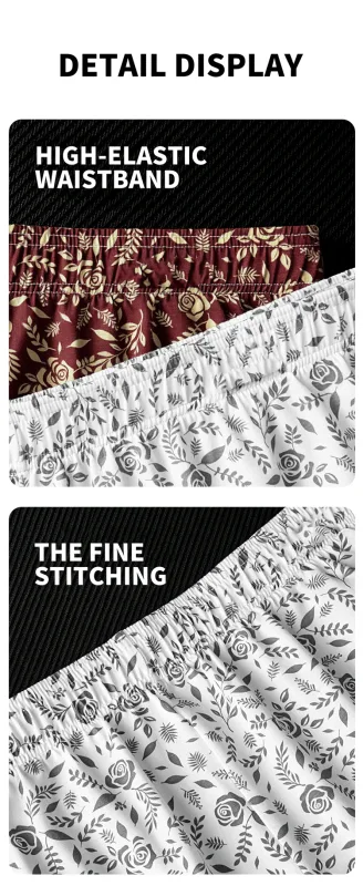 MiiOW 3Pcs Cotton Men Underwear Boxershorts Breathable Rose Print Man Underpants Skin-friendly Large Size Men's Shorts Panties