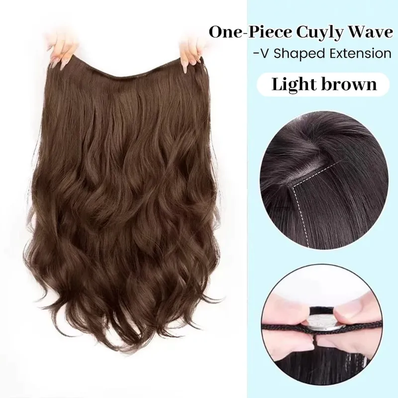 20Inch Synthetic Long Curly Wavy Layered V-Shaped Clip-in Hair Extension 4 Clip Heat Resistant Hairpiece for Women Daily Party — image 8