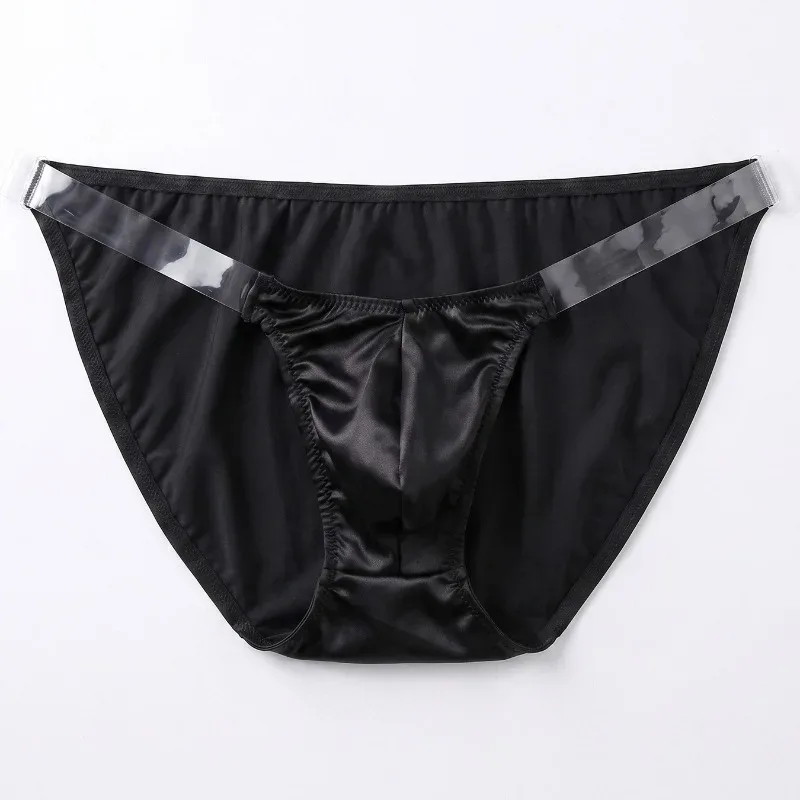 Ice Silk Satin Like Men's Underwear Solid Stretch High Fork Briefs Triangular Panties Bulge Pouch Smooth Breathable Underpant — image 6