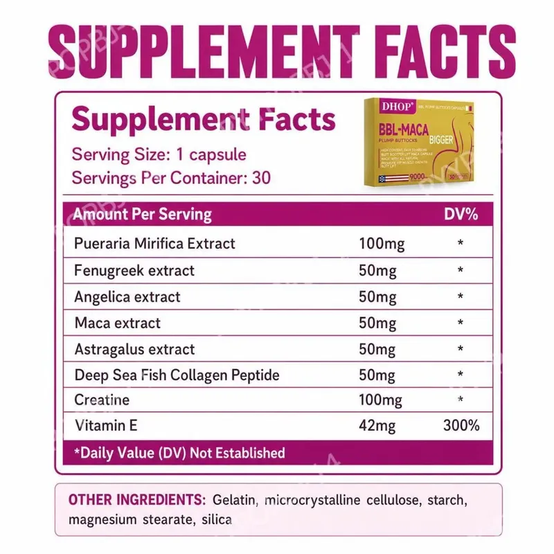 קפסולות עכוז שמנמן עם קריאטין Pueraria Mirifica וקולגן פפטיד דגי ים עמוק קל ספיגה 30 כמוסות