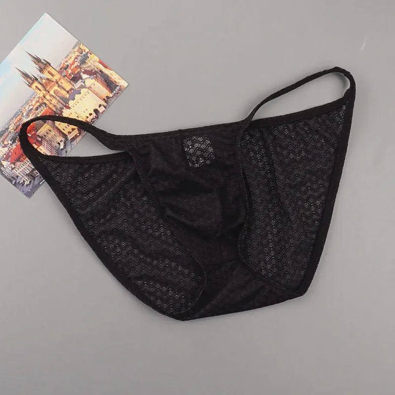 Ultra Thin Strap Mesh Nylon Briefs for Men Bulge Pouch Low Rise Breathable Male Underwear Sexy Plus Size Panties S-XL