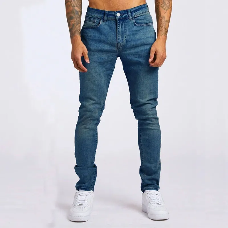 Ανδρικό τζιν ελαστικό Skinny μονόχρωμο Stretch Pencil Παντελόνι Slim Fit Τζιν Τζιν Τζόγκινγκ Streetwear Cowboy Casual Παντελόνι Blck