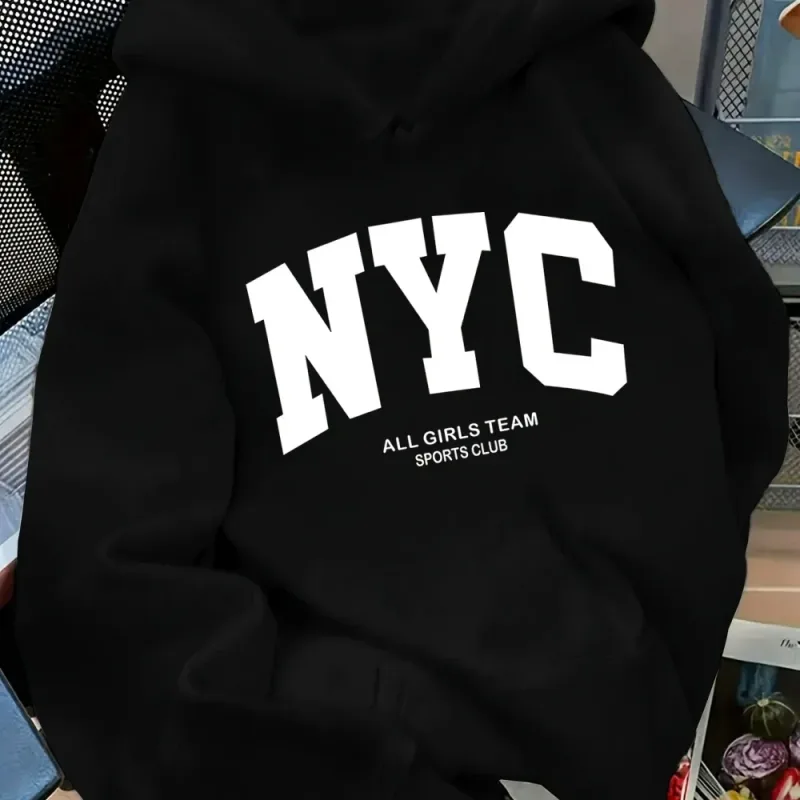 Novità Autunno/Inverno, comoda felpa con cappuccio blu navy della squadra di New York - felpa con cappuccio street style per coppie a maniche lunghe, pullover casual con POC — image 1