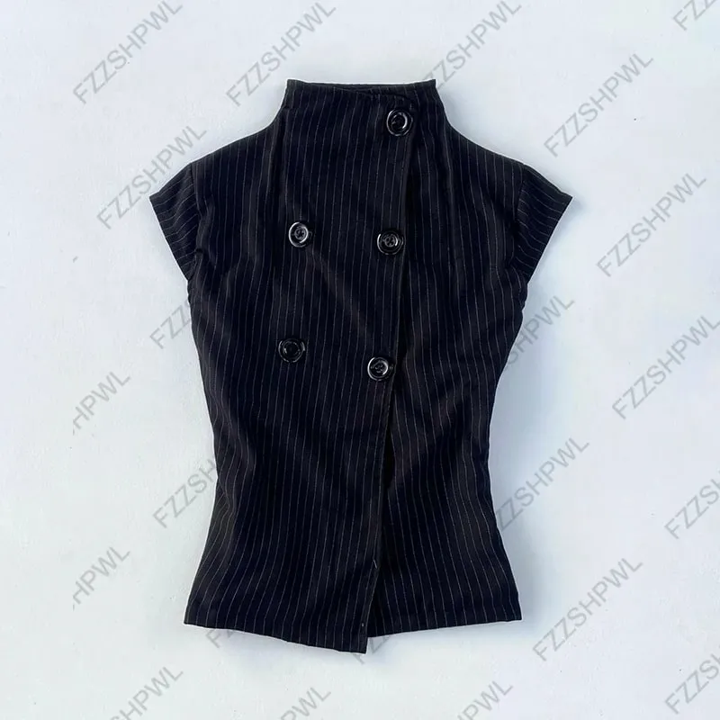 Κουμπί Harajuku Y2k Tank Top Stripe Graphic Print Punk Crop top Streetwear Rock Goth Vest Subculture Spicy Girls Sleeveless Top — image 2