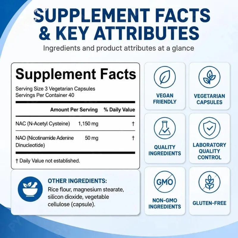 NAC 1150mg NAD+ 50mg Κάψουλες Σύμπλεγμα Κυτταρικής Άμυνας για Αντιοξειδωτική Υποστήριξη Ανοσοποιητικής Υγείας & Παραγωγή Ενέργειας Non-GMO 120 Ct — image 3