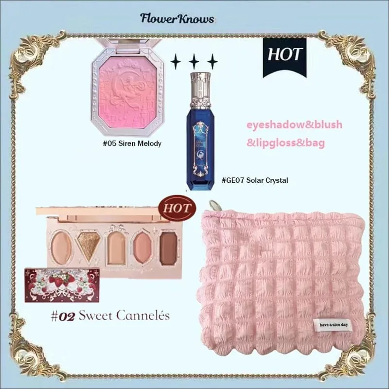 Flower Knows Makeup Full Set Moonlit Mermaid Eye Shadow Palette Matte Blush and Lipgloss Flowerknows Kit Τσάντα μακιγιάζ για γυναίκες