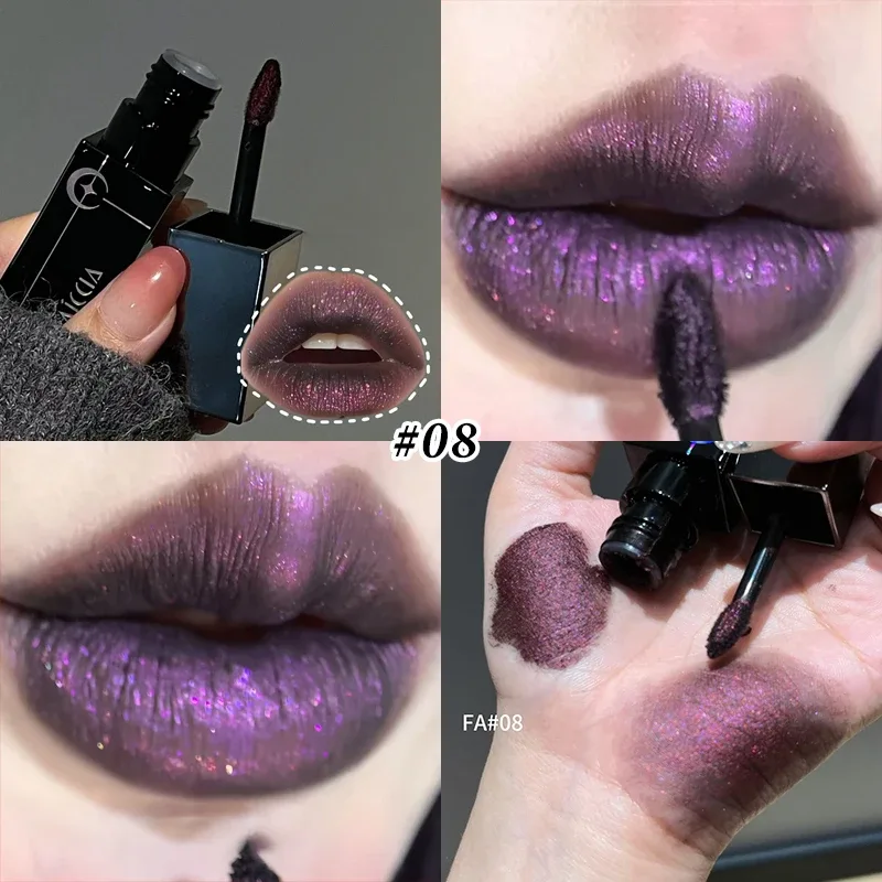 8 Colors Glitter Watery Lip Gloss Diamond Pearlescent Metallic Lipstick Lasting Moisturizing Non-Sticky Halloween Party Makeup — image 8