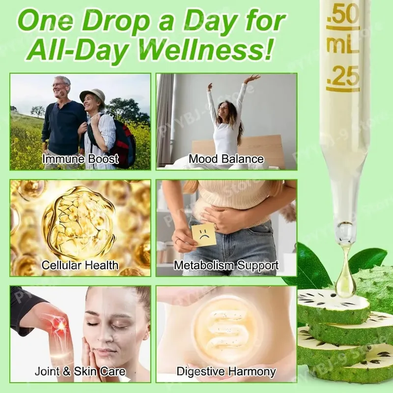 Acentiallabs Hot Sale 60ml Soursop Bitter Liquid Drops Dietary Supplements 100% Pure Organic Soursop Graviola Extract for Adlut