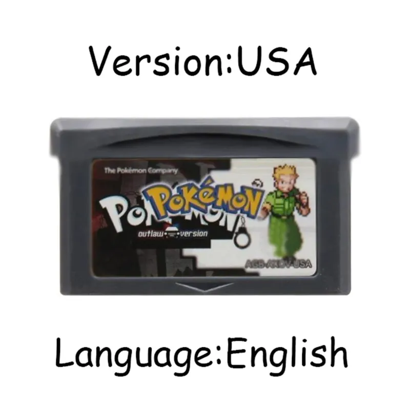 GBA Pokemon Game Cartridge 32-Bit קונסולת משחקי וידאו כרטיס Ash Grey Liquid Crystal Light Platinum Moemon Emerald שפה אנגלית