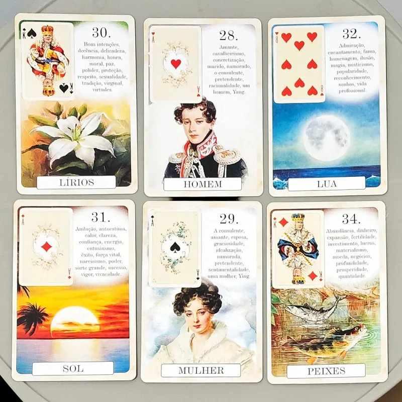 Cardstock בעל תבליט כפול 9*6 ס"מ Classique Lenormand Deck - 37 כרטיסי חיזוי בסגנון וינטג' - מהדורה פורטוגזית קלאסית
