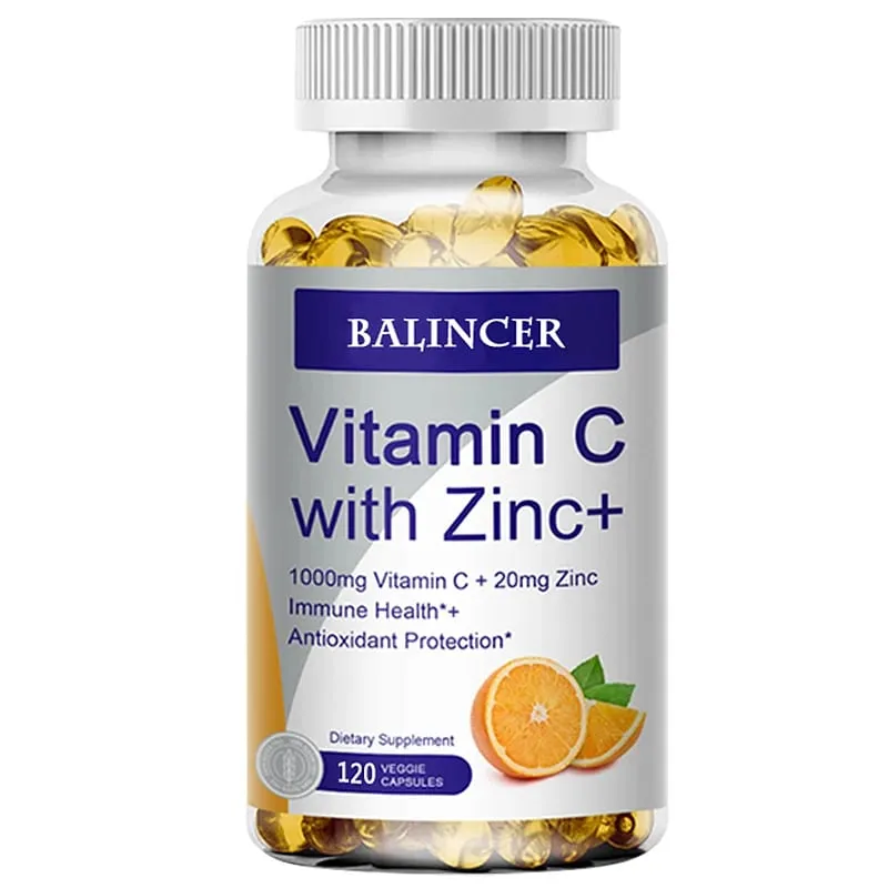 C-vitamin cinkkel Biológiailag hozzáférhető aszkorbinsav, cink-oxid, nem GMO és gluténmentes kiegészítő