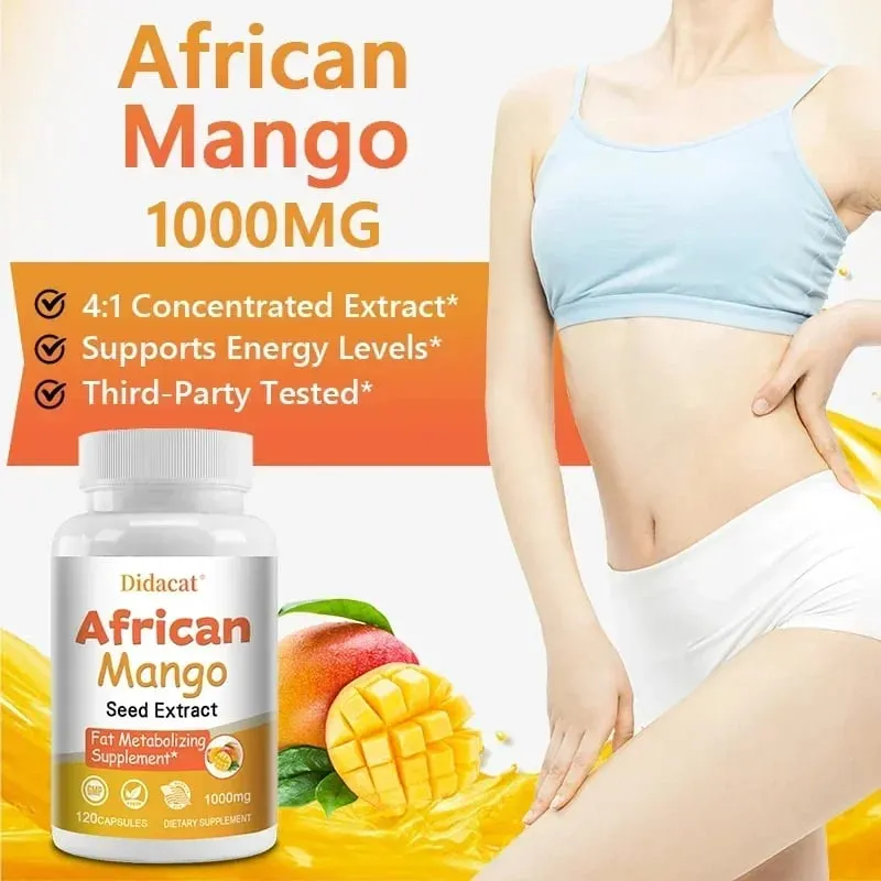 African Mango Capsules - Powerful Metabolism Appetite Suppressant Immune System Health Fat Burning Capsules Non-GMO