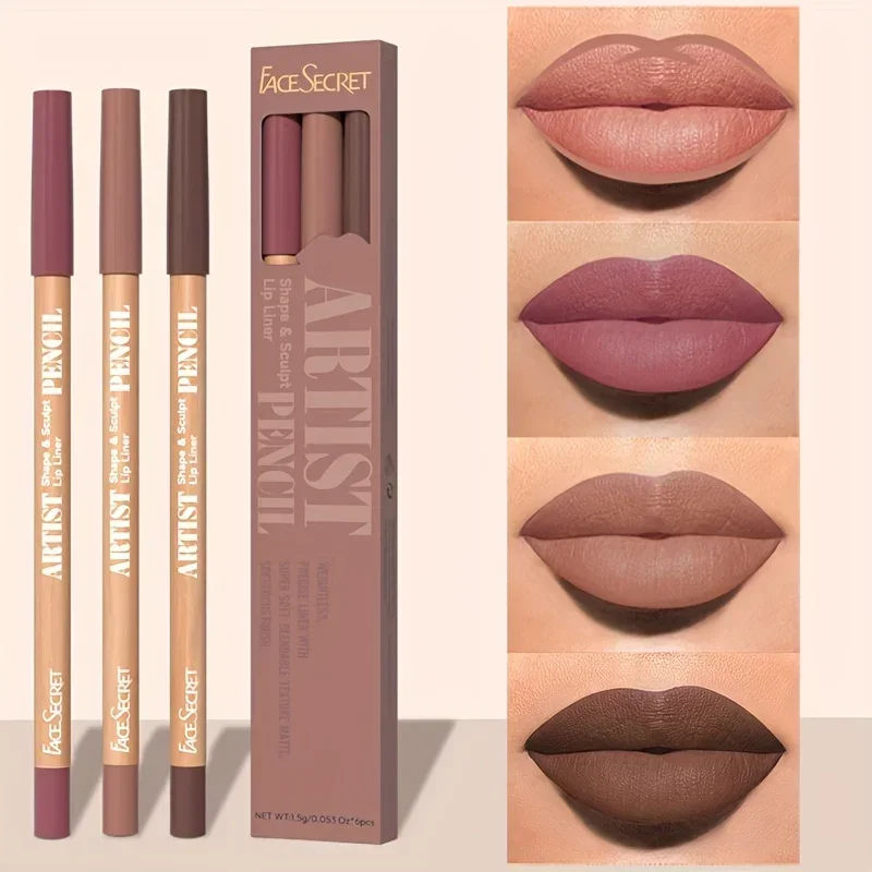 Face Secret 3 τμχ Σετ Nude Lip Liner Φυσικό ματ μακράς διαρκείας αδιάβροχο μακιγιάζ με μολύβι χειλιών με γάντζο γραμμής υψηλής χρωστικής