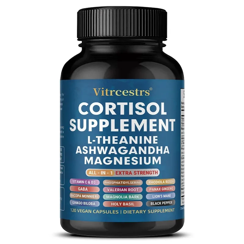 Cortisol Support Supplement - Magnesium Supports Stress Relief Calm Mood Relaxation Restful Sleep Focus & Adrenal Health
