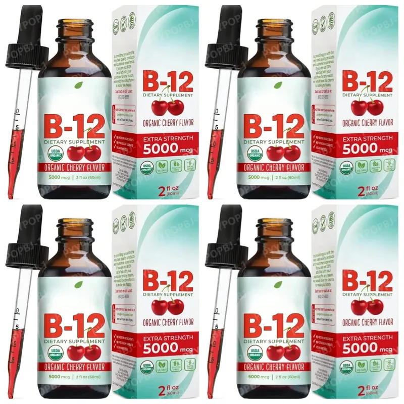 Vitamin B12 Drops 5000mcg Methylcobalamin Liquid Sublingual Supplement Cherry Flavor Vegan Sugar Free Daily Nutrition 60ml