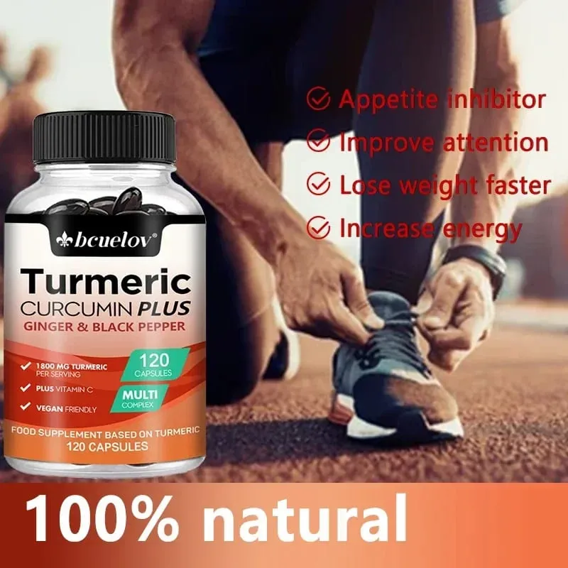 Turmeric supplement with curcumin extract ginger and black pepper to support joint mobility and muscle and bone health