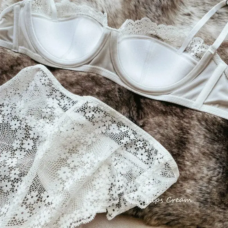 Women Half Cup Lace Bra Set Thin Underwire Sexy Minimizer Bra Anti-Sag Side Support Itago ang Kili-kili Fat Ladies Lingerie Set 2‑38
