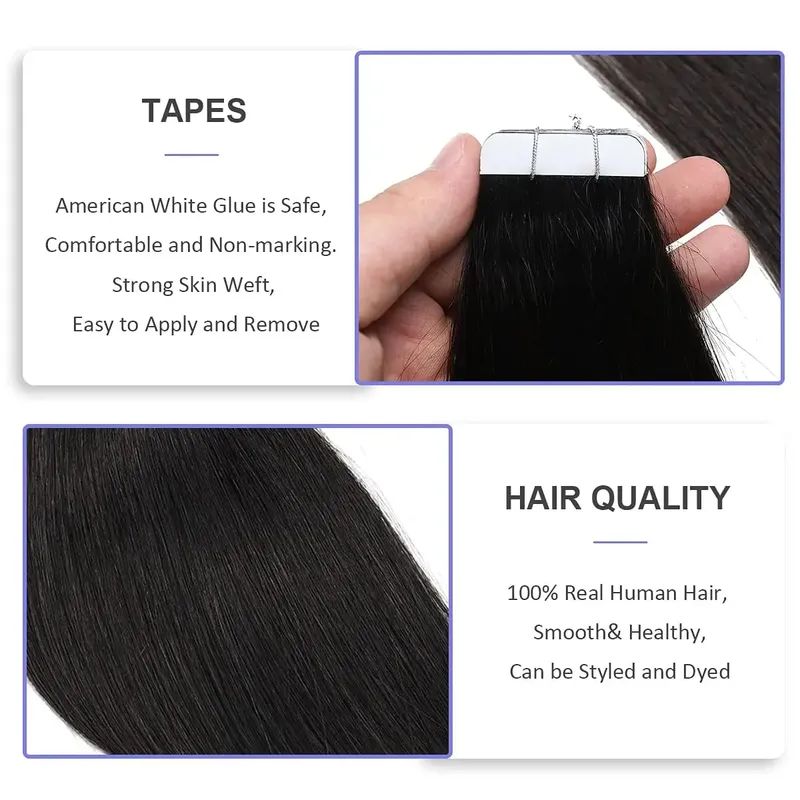 26 ιντσών Tape In Hair Extensions 100% Human Hair Adhesive Replaceable Seamless Skin Weft Tape 20/40pcs Ίσια μαλλιά για γυναίκες