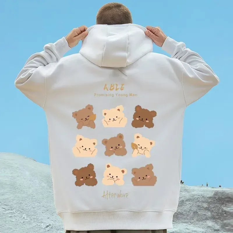 M-8XL estilo americano rua marrom bonito urso impressão oversized moletom com capuz casal estudante grande macio veludo com capuz camisola — image 5