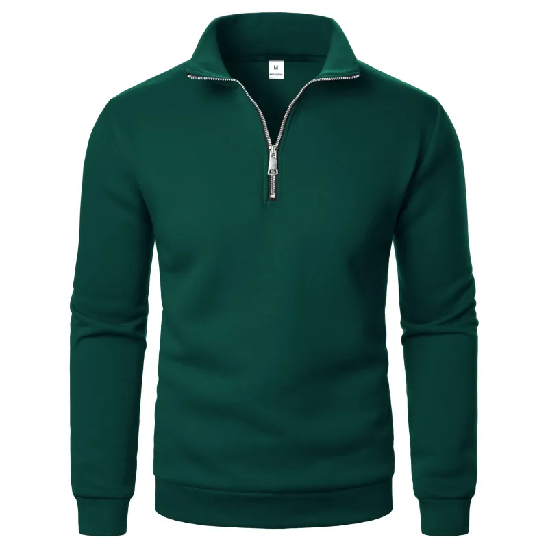 Printemps automne nouveau décontracté demi fermeture éclair col montant sweat tendance Simple mince hommes pull à manches longues hauts hommes sweat