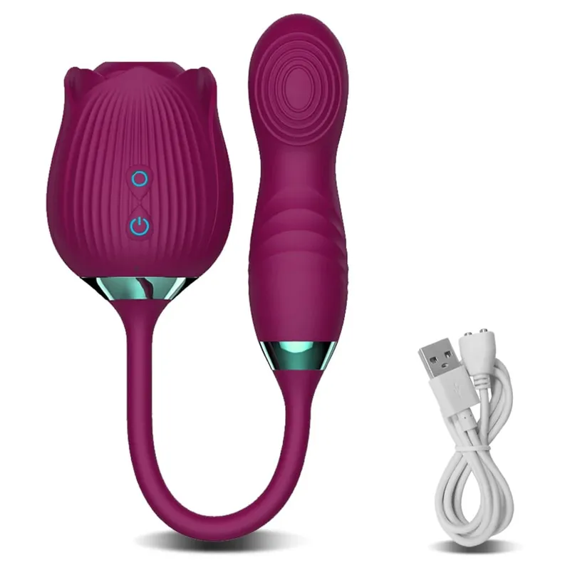 Rose-Sucking Thrusting Dildo Vibrator for Women Nipple Clit Stimulator Vibrating Egg Tongue Licking Clitoris Sucker Sex Toys