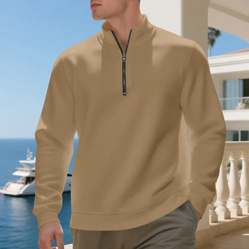 Pull polaire à manches longues et col montant pour homme, pull ample et confortable, décontracté et confortable, avec fermeture éclair, automne et hiver — image 6