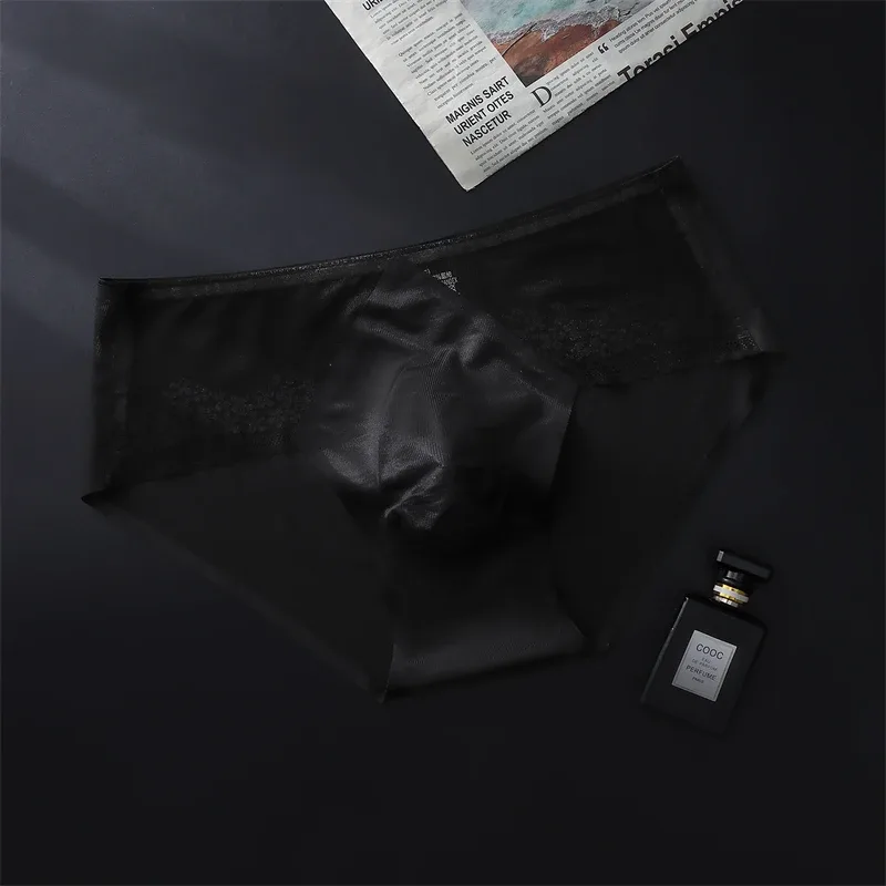 Thin men's underwear ice silk cuecas masculino 3D punching sexys tøy men cueca die splicing without trace calzoncillos hombre