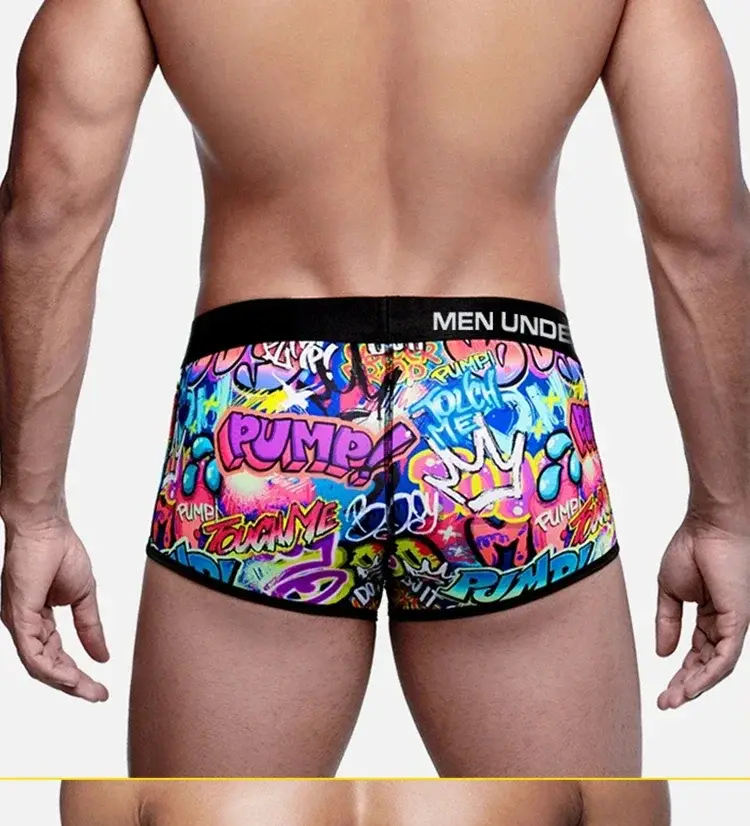 1- 4PCS Men's Cotton Nylon Blend Boxer Briefs All-Over Graffiti Print Wide Elastic Waistband Non-Tight Fashion Sport Underwear — image 20