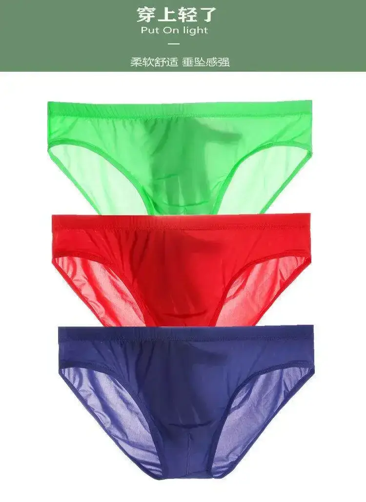 Mens Lightweight Silk See Through Bikini Briefs Solid Seamless Quick Dry Transparent Underwear Breathable Daily Intimates — image 9