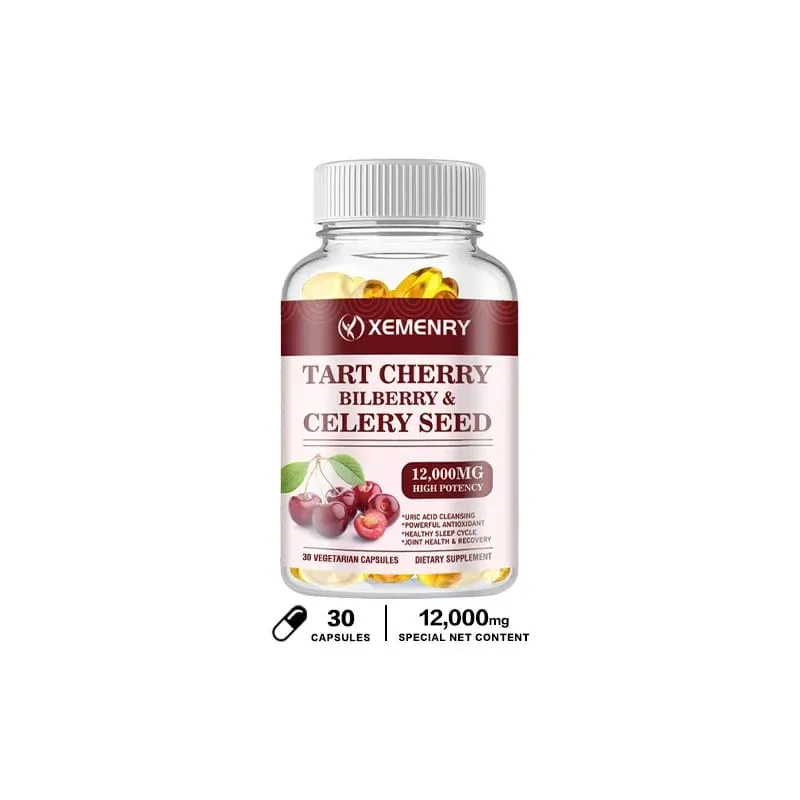 Organic Tart Cherry & Celery Seed Capsules - Uric Acid Cleanse Support Sleep & Joint Health Muscle Repair