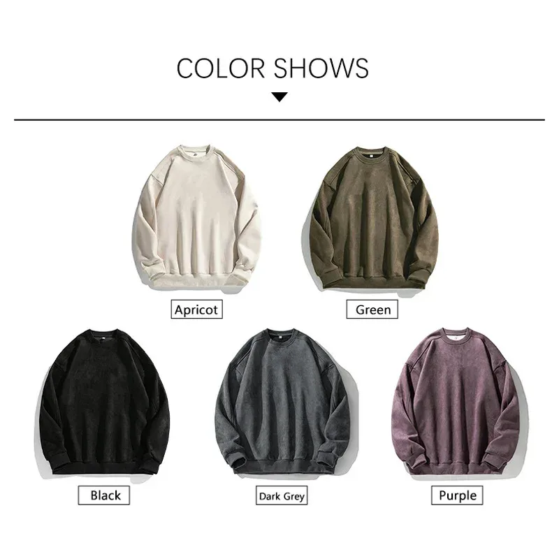 Brand Purple Sweatshirt Mans Suede O Neck Autumn Winter Baggy Men Sweatshirts Casual Long Sleeve 2026 Bagong Panlalaking Tops