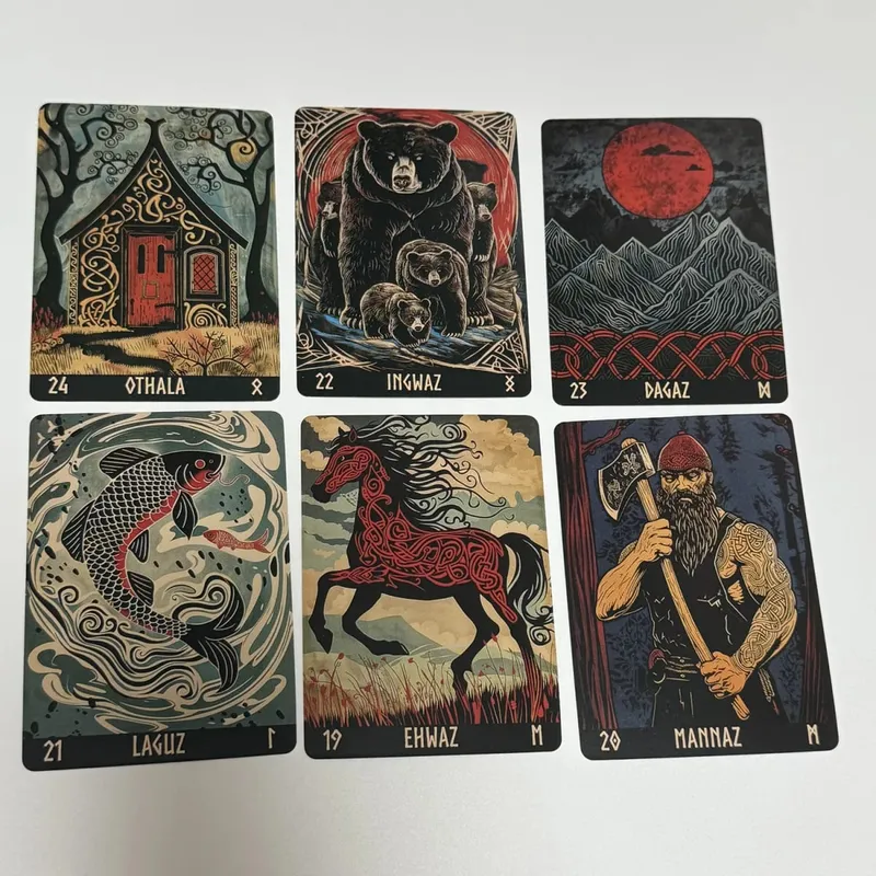 Norwegian Woodcut Runes Deck 24 τμχ Αγγλική Έκδοση The Elder Futhark Runes Oracle deck