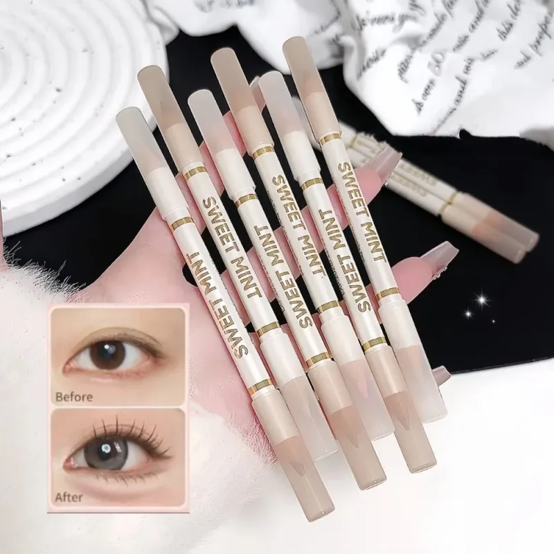 Kétvégű selyemhernyó szemceruza árnyékoló toll 2 az 1-ben Nude Pink Brightening Highlighter Sminkceruza Tartós Vízálló Szemsmink