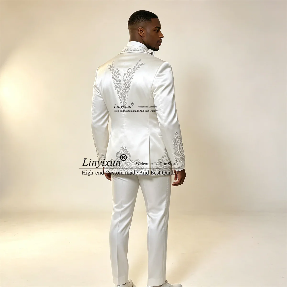 Sparkly Jewelry Diamond Men Suits Customized Slim Fit Groomsmen Male Blazers 3 Pieces Sets Wedding Party Tuxedos ropa hombre — image 2