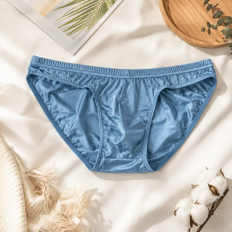Cool Smooth Men's Underwear Low Waist Bulge Pouch Ice Silk Briefs Lingerie Breathable Satin Silk Panties Daily Routine — image 6