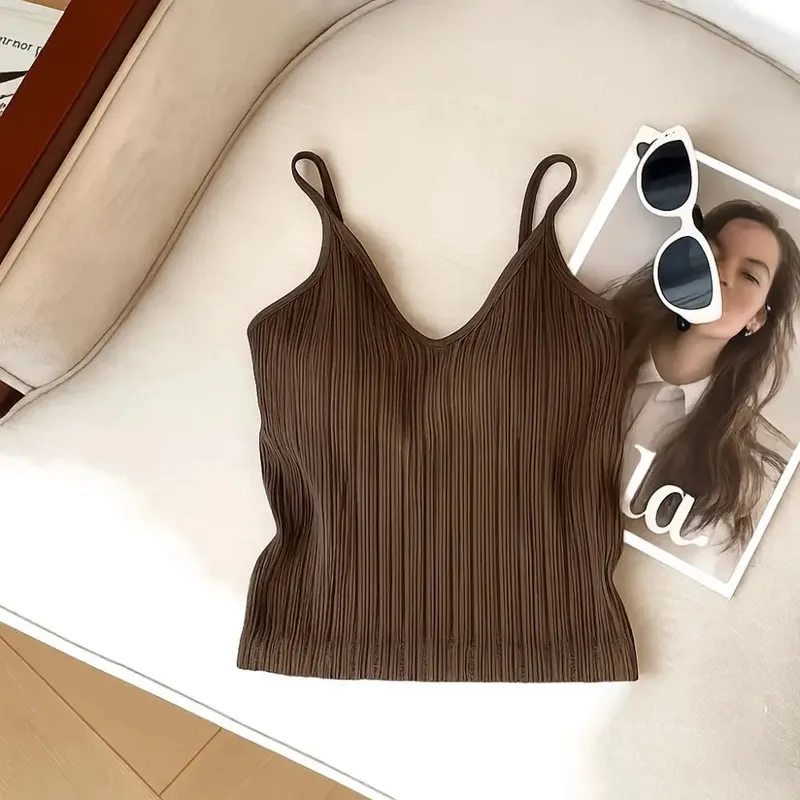 Új V-nyakú Camisole felső Ujjatlan belső viselet Halter alsóing egyrészes kupa francia stílusú fehérnemű nyár