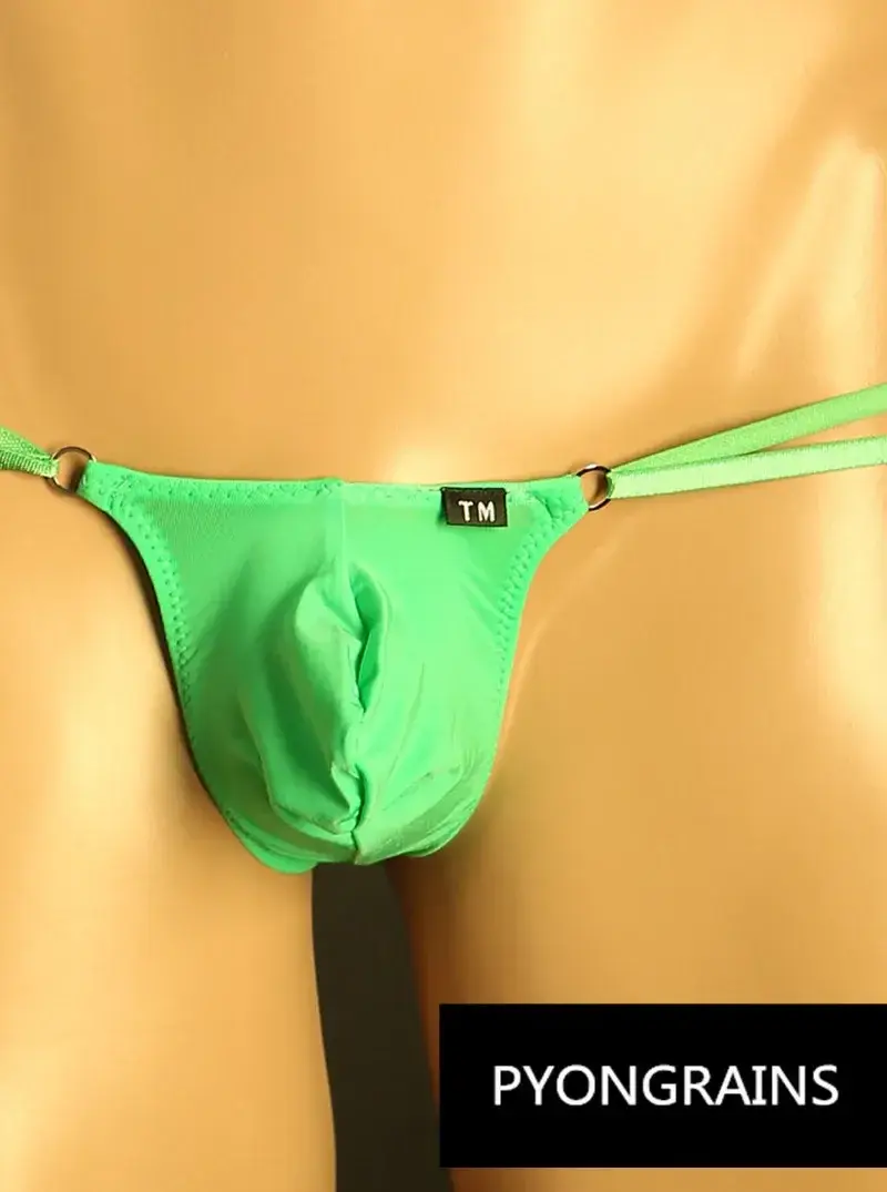 남자 조정 가능한 금속 O-링 더블 얇은 스트랩 비키니 팬티 낮은 상승 부드러운 얼음 실크 3D U 볼록한 주머니 섹시한 남성 속옷 — image 2