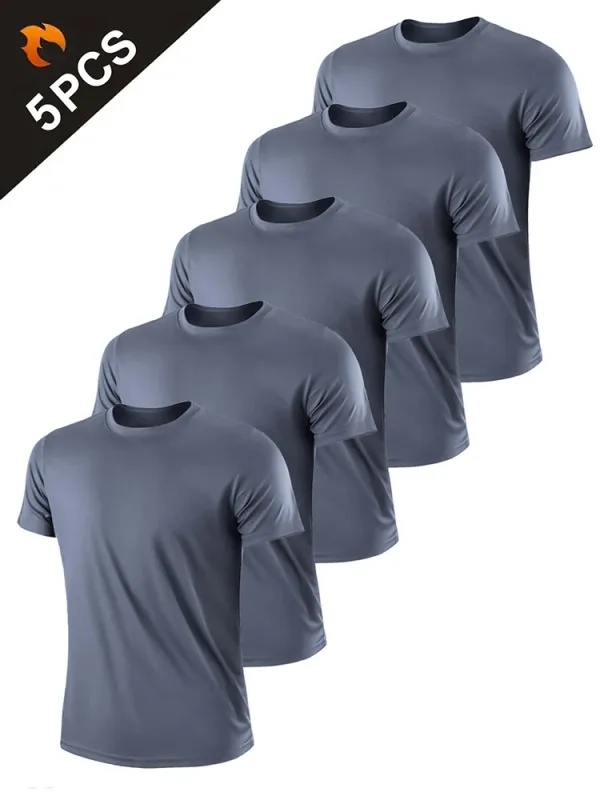 5PCS Men's Solid Color Ultralight Quick Dry Sport T-Shirt Breathable Lightweight Top For Fitness Training Workout Running Gym