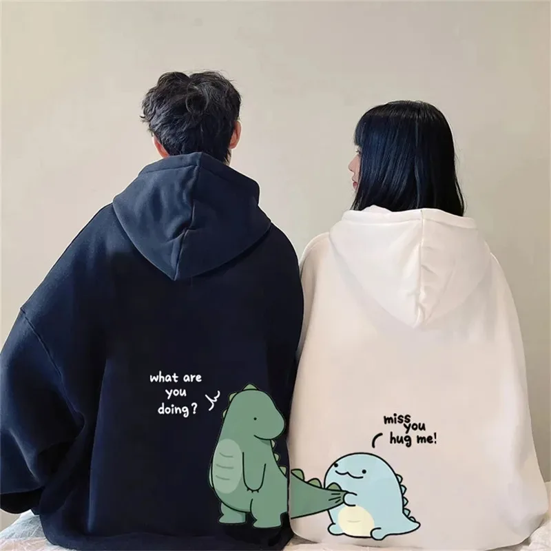 Herbst und Winter süßer Rock-Dinosaurier-Modedruck für Herren, lässig, Harajuku, Y2k, Cartoon-Paar-Hoodie als Geschenk für Paare — image 5