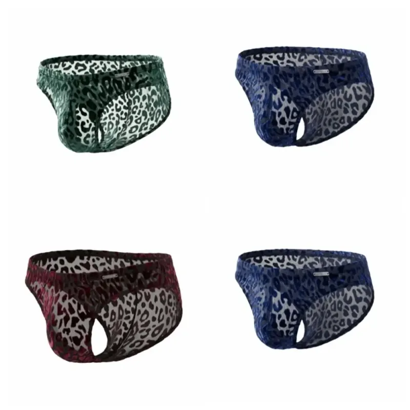 Quick Dry Ice Silk Men Briefs Lingerie Low Waist Sheer Underwear Convex Pouch Transparent Leopard Print Panties Male — image 2