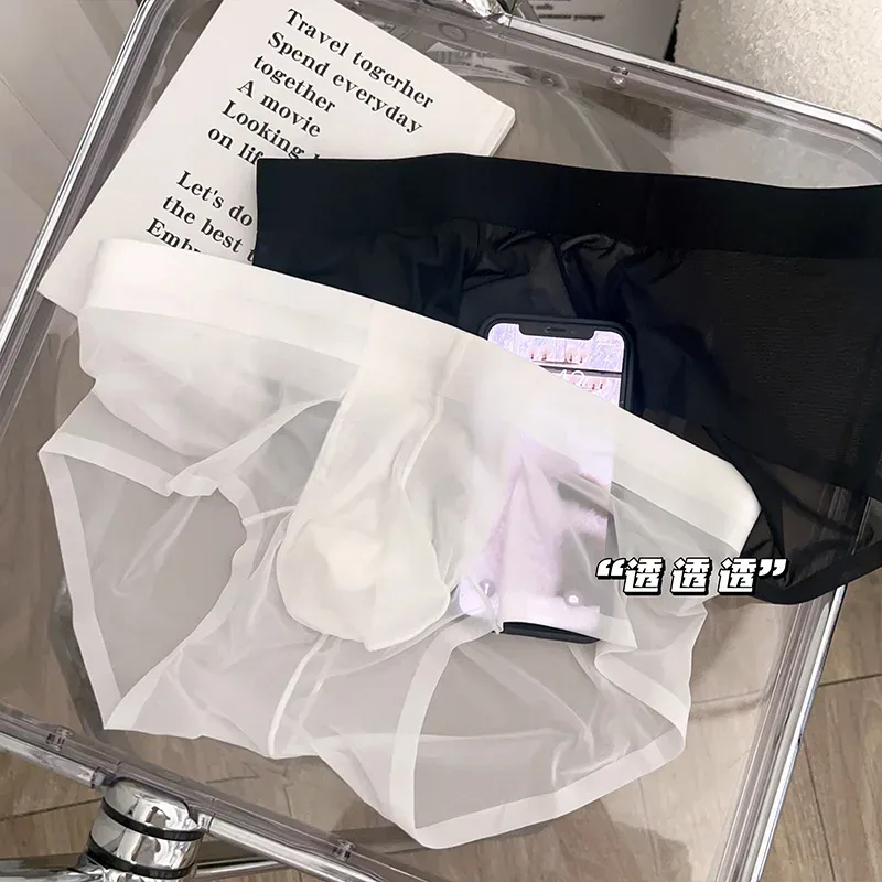 Transparent Men's Briefs Ultra-thin Ice Silk Quick Dry Panties Sexy U Bulge Pouch Man Underwear Breathable Underpants Cuecas