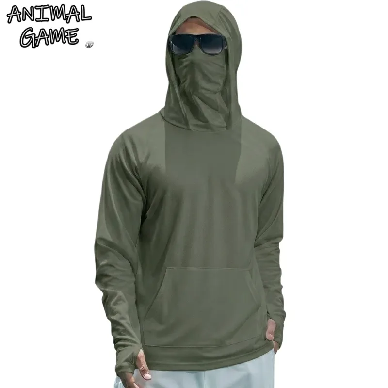 Mens UPF50+ Performance T-Shirt Long Sleeve Summer Hoodie Casual Sun Running Quick Dry Shirts Sunscreen Fishing Ice Silk Tops — image 3