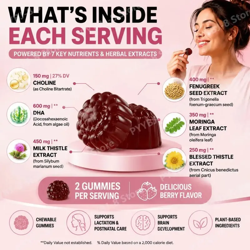 Googeer Lactation Support Gummies with DHA and Choline Fenugreek and Fennel Extract Moringa for Postnatal Nutrition 60 Gummies