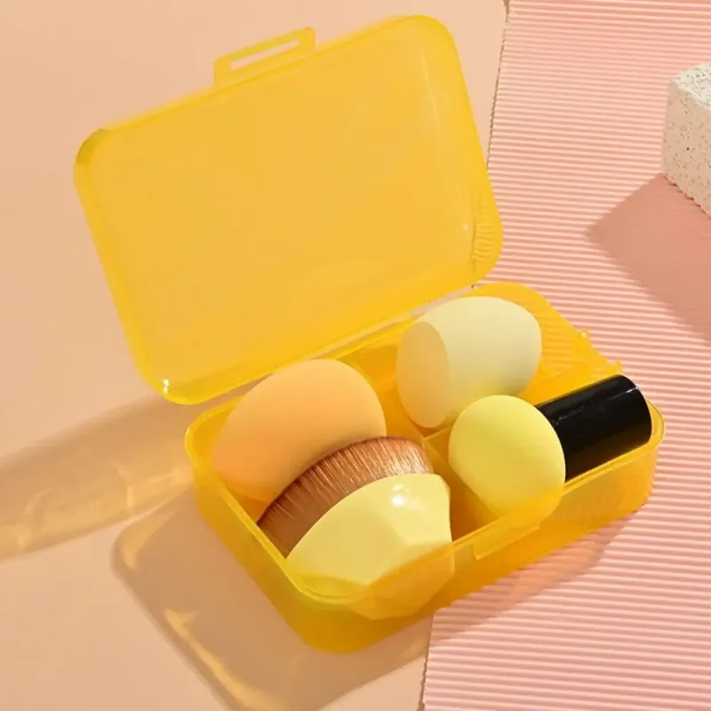 4 db Beauty Pro alapozó kozmetikai puff készlet száraz nedvesen használható sminkeszköz varázsecsetek dobozos szivacsporos sminkkel