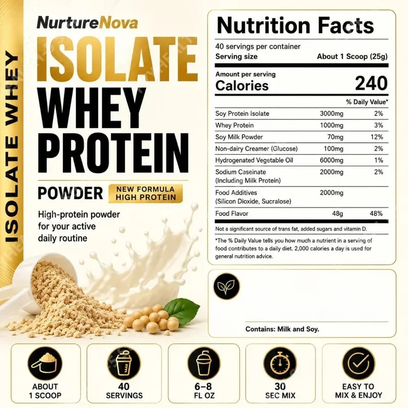 Isolate Whey Protein Powder 1kg Sports Nutrition Shake Γρήγορη ανάμειξη Daily Fitness Nutrition 40 μερίδες Βανίλια — image 6