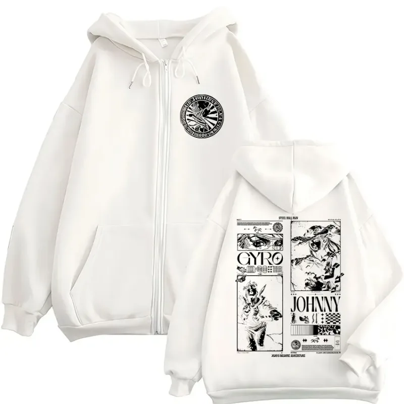 Anime Jojo Bizarre Adventure STEEL BALL RUN Dragkedja Huvtröjor Herr Kvinnor Zip Up Huvtröjor Vintage Jackor Kappor Streetwear — image 3