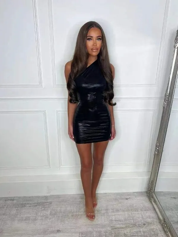 Sexy One Shoulder Bodycon Φορέματα για Γυναικεία Στερεά ακανόνιστο κοκαλιάρικο μίνι φόρεμα Γυναικείο πάρτι Nightclub Κοντό φόρεμα Vestido